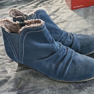 Blue Suede Ankle Boots